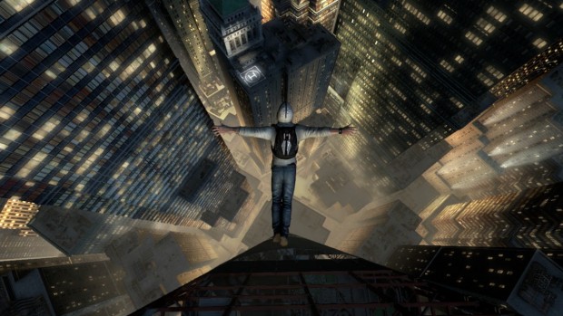 In der Gegenwart klettert und springt Desmond &uuml;ber New Yorks Skyline.